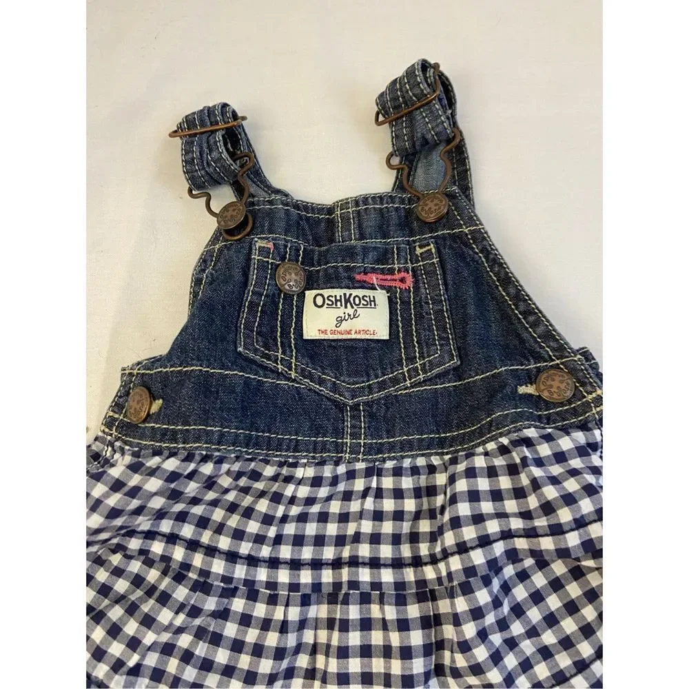 2 Oshkosh girl 6m Ruffle overall dress lot pink navy white‎